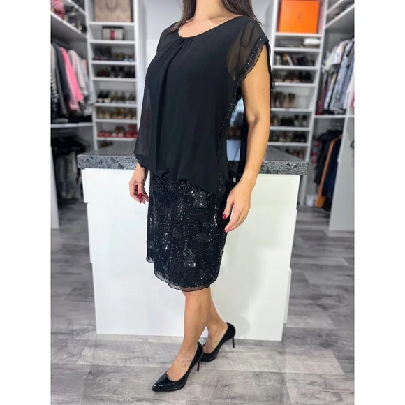 Aidan Mattox Beaded Sequin Black Cocktail Dress $395 - Picture 5 of 10